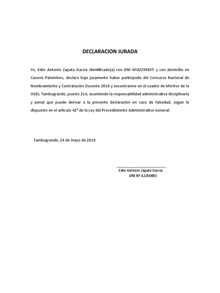 Declaraciones Juradas de Eder y Yuliana | PDF