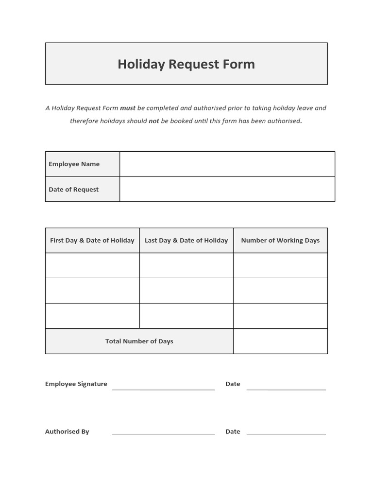 Holiday Leave Request Form Template | PDF