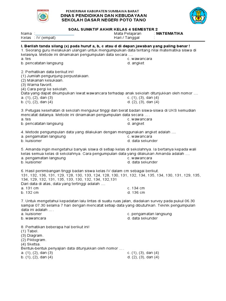Sas Matematika Kelas 4 | PDF