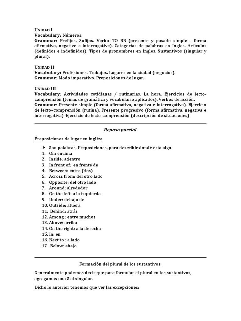 Parcial de Ingles 1 | PDF | Sustantivo | Plural