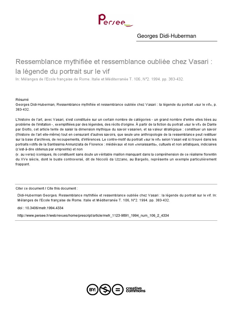 DIDI-Huberman, Georges - Ressemblance Mithifiée | PDF | Portrait ...