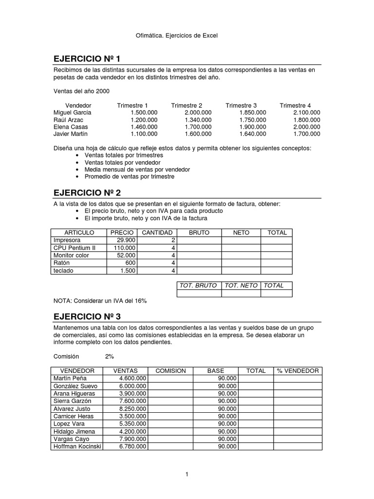 Ejercicios Prácticos de Excel Básico | PDF | Ciencias de la Computación ...