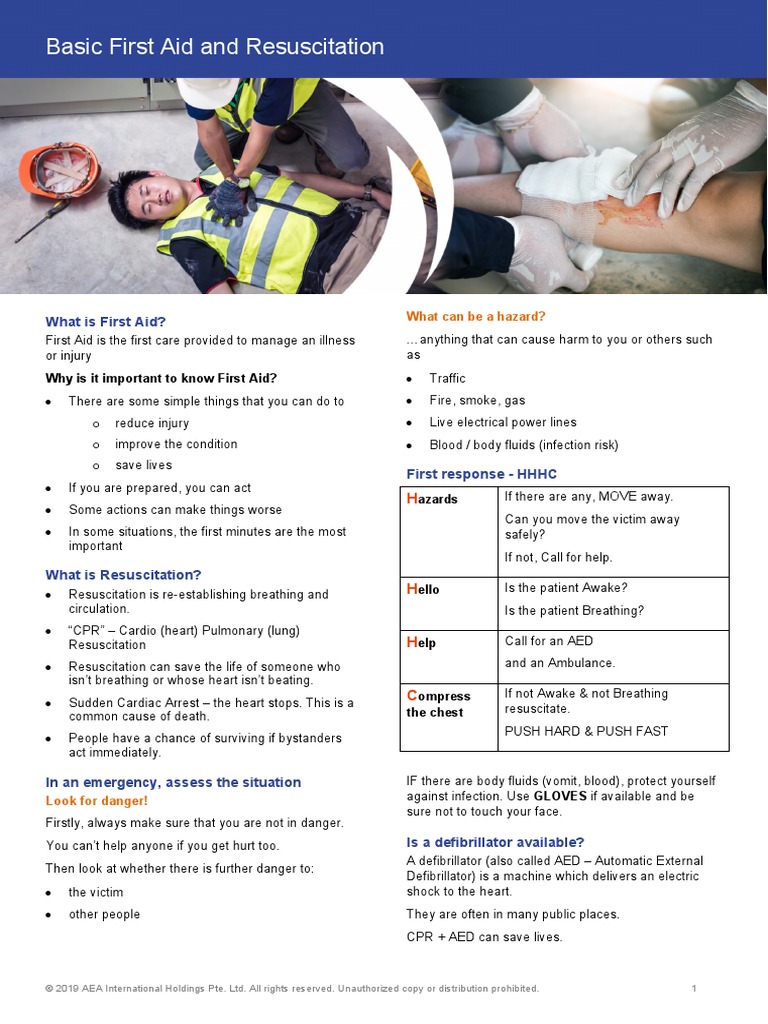 2.2 First Aid Basic First Aid and Resuscitation Participant Handout PDF Cardiopulmonary