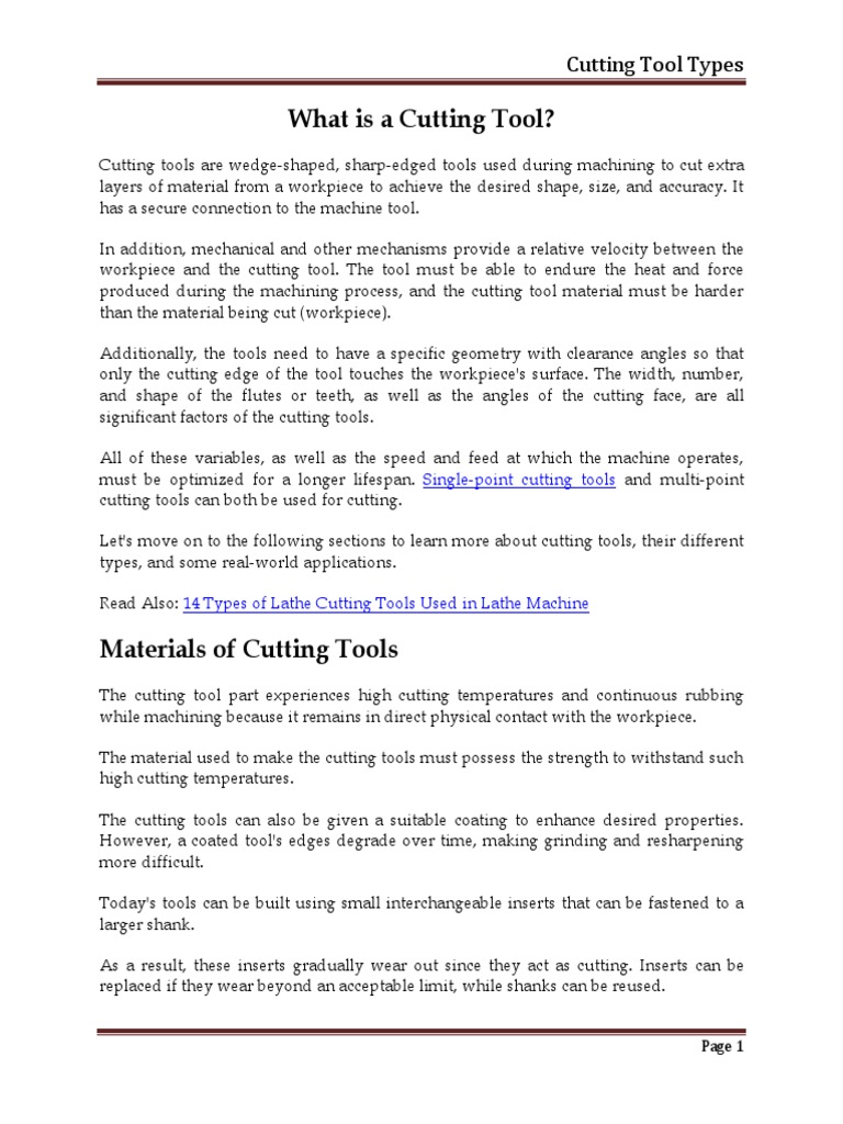 Types of Cutting Tools PDF Machining Grinding (Abrasive Cutting)