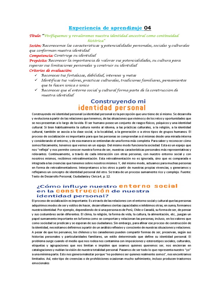 Construimos Nuestra Identidad Personal y Social | PDF | Sociedad ...
