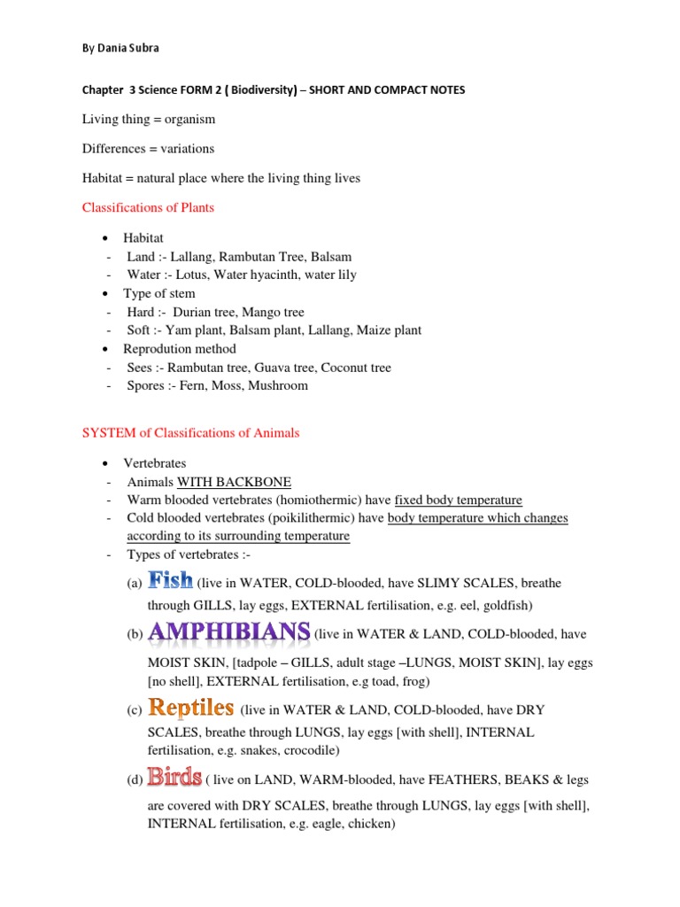 Form 2 science chapter 3 biodiversity compact and short notes very