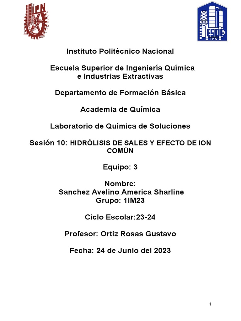 Practica 10 Completa Q.S | PDF | Solución tampón | Sal (química)
