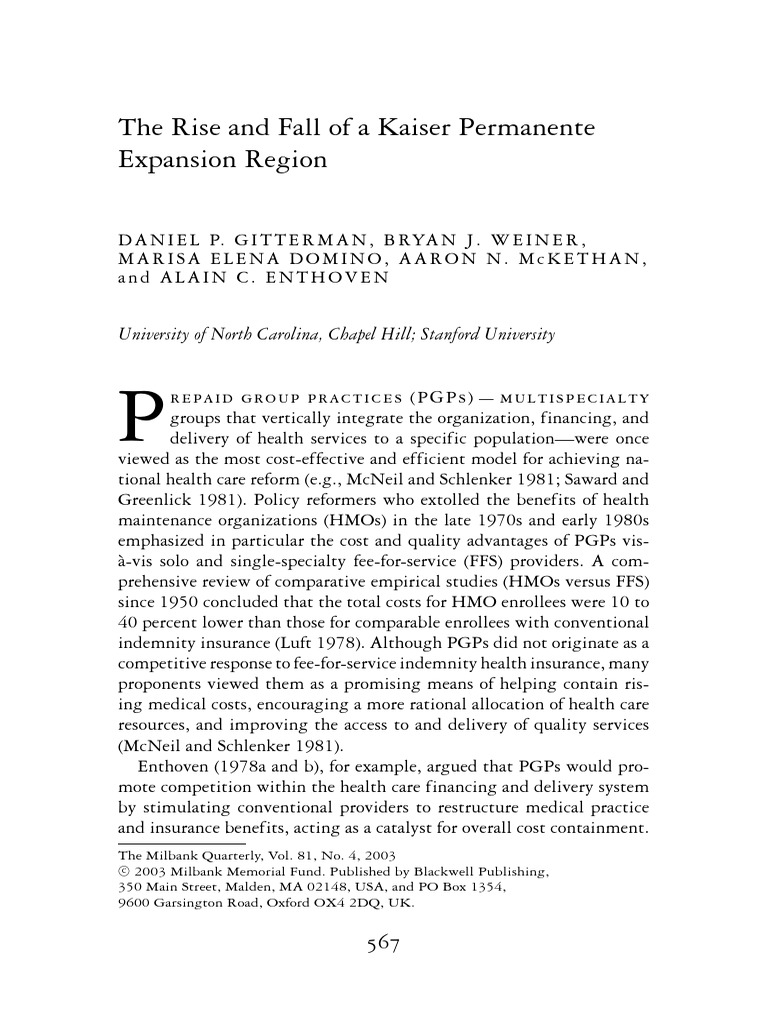 Rise and Fall PDF Health Maintenance Organization Kaiser Permanente