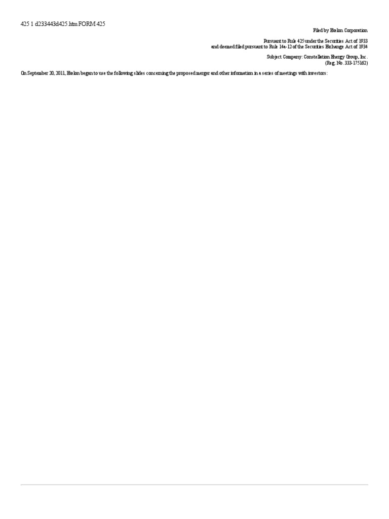 Form 425 Exelon Mergers And Acquisitions