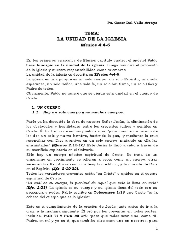 La Unidad de la Iglesia en Efesios | PDF | Cristo (título) | Bautismo