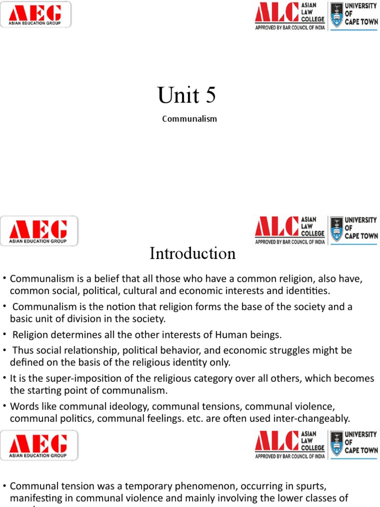 Unit 4 Communalism Pdf All India Muslim League Two Nation Theory