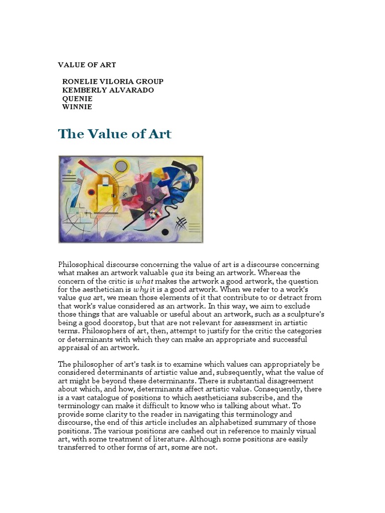 Value of Art | PDF | Aesthetics | Knowledge