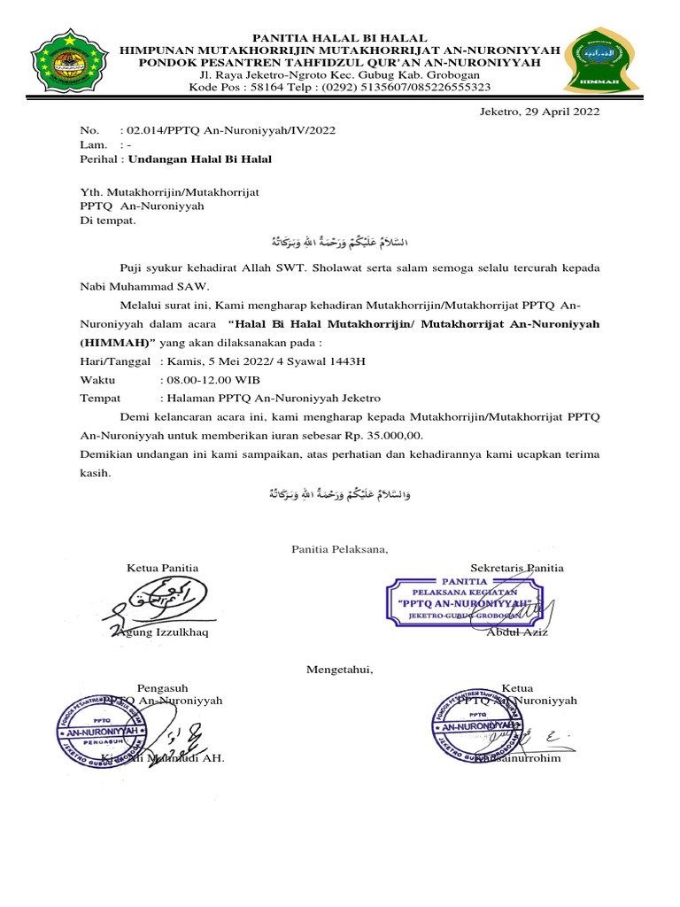 Contoh Surat Undangan Halal Bihalal | PDF