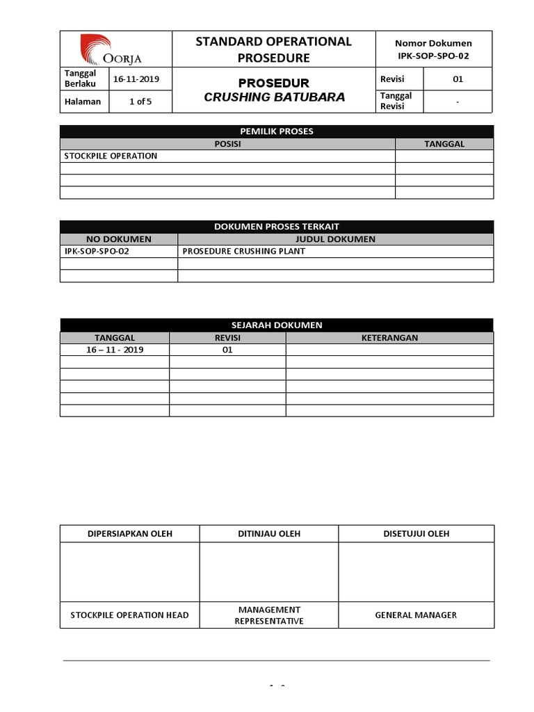 Prosedur Operasional Crushing Batubara | PDF