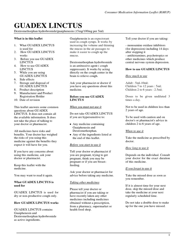 Guadex linctus dextromethorphan guaiphenesin hoe pharmaceuticals sdn