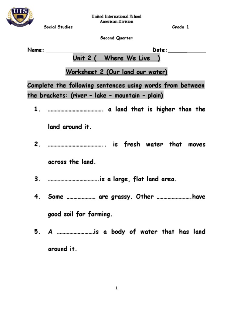 Worksheet 2 Grade 1 | PDF