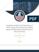 23-085 Investigation and Review of the Federal Bureau of Prisons’ Custody, Care, and Supervision of Jeffrey Epstein at the Metropolitan Correctional Center in New York, New York