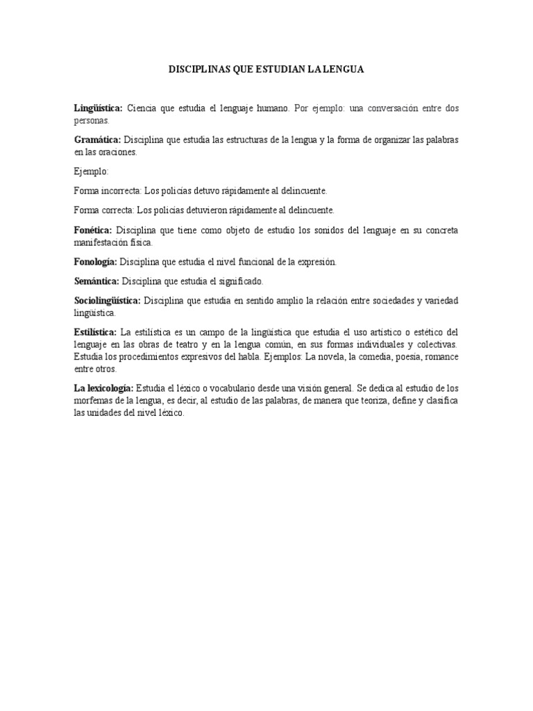 Disciplinas que Estudian la Lengua | PDF | Artes del Lenguaje y ...