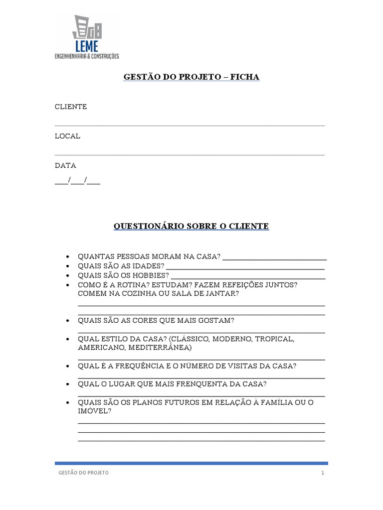 Gestão Do Projeto - Questionário | PDF
