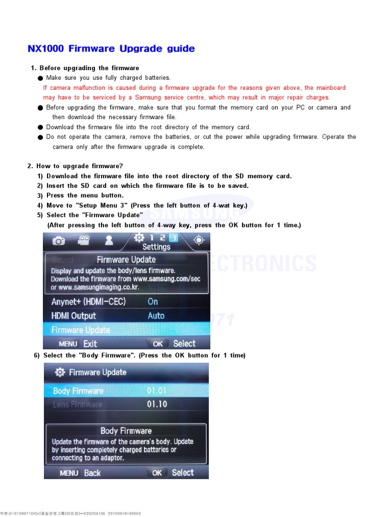 NX1000 Firmware Upgrade Instructions | PDF