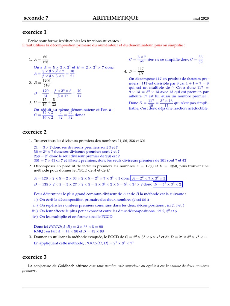 Corrige Exos Arithmetique | PDF | Nombre premier | Mathématiques discrètes