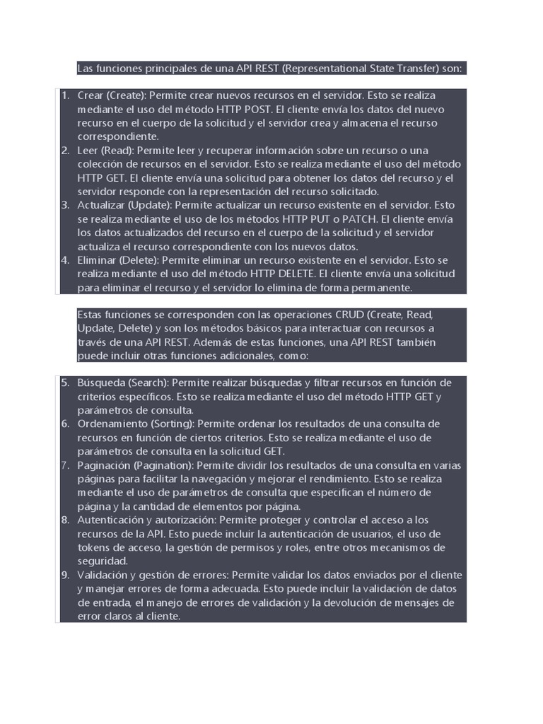 Funciones Clave de una API REST | PDF | Transferencia de estado ...