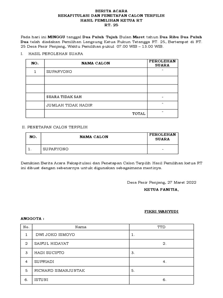 Penetapan Ketua RT 25 Terpilih | PDF