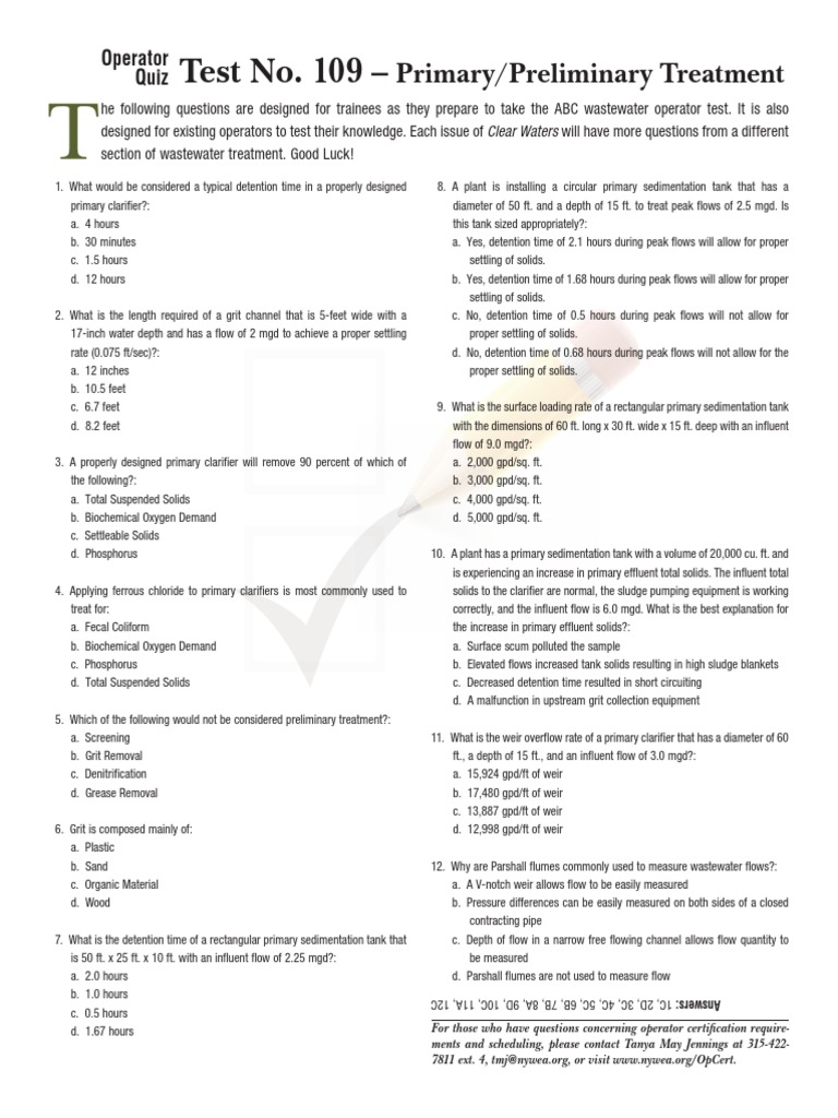 Quiz Water Treatment 1 PDF Sewage Treatment Environment