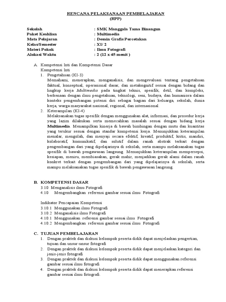 RPP Desain Grafis Kelas 11 Desain Grafika | PDF