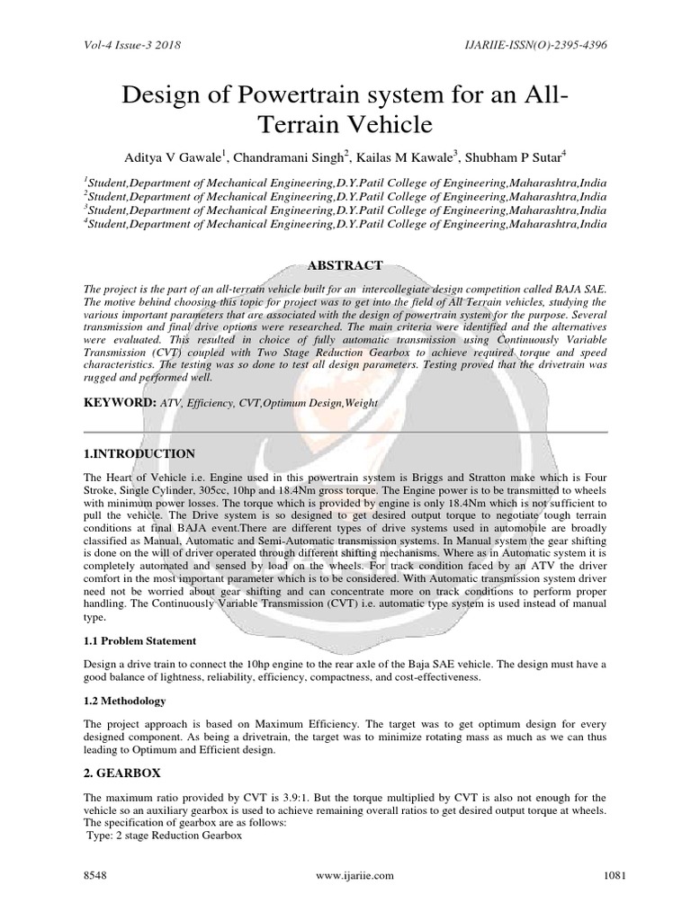 Design of Powertrain System For An All Terrain Vehicle Ijariie8548 ...