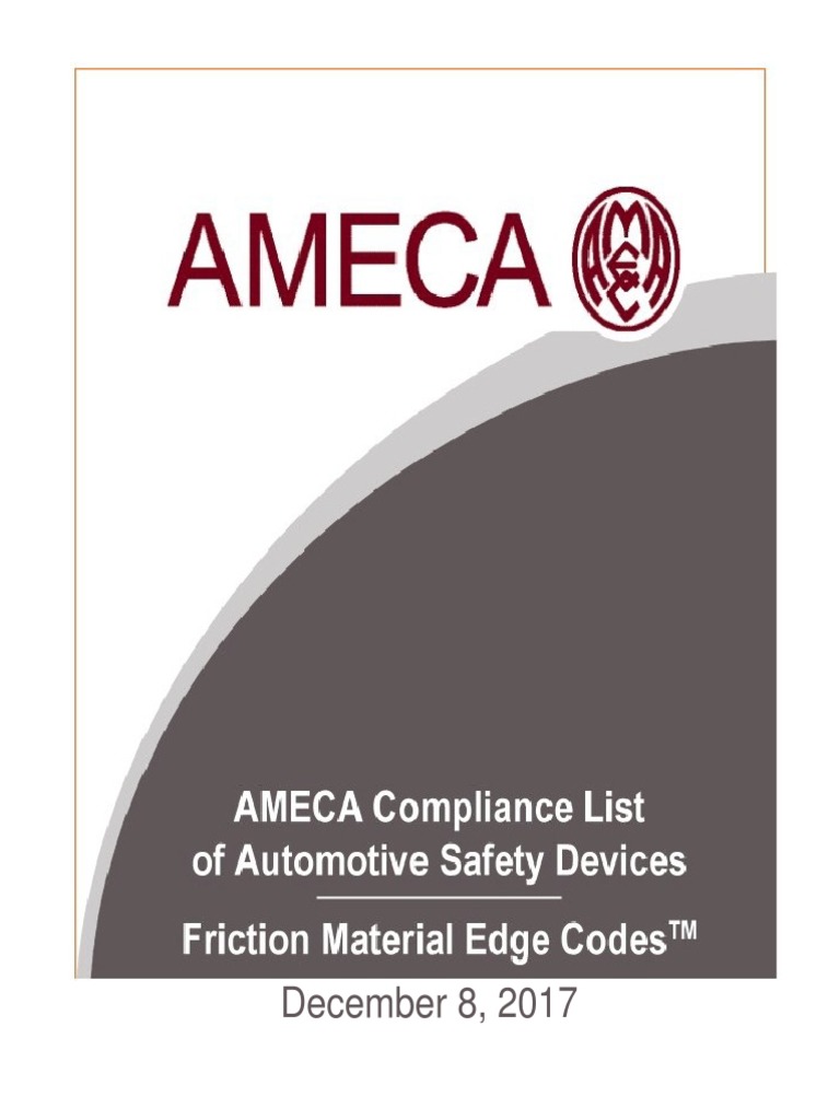 AMECA List of VESC V 3 Brake Friction Material Edge Codes 