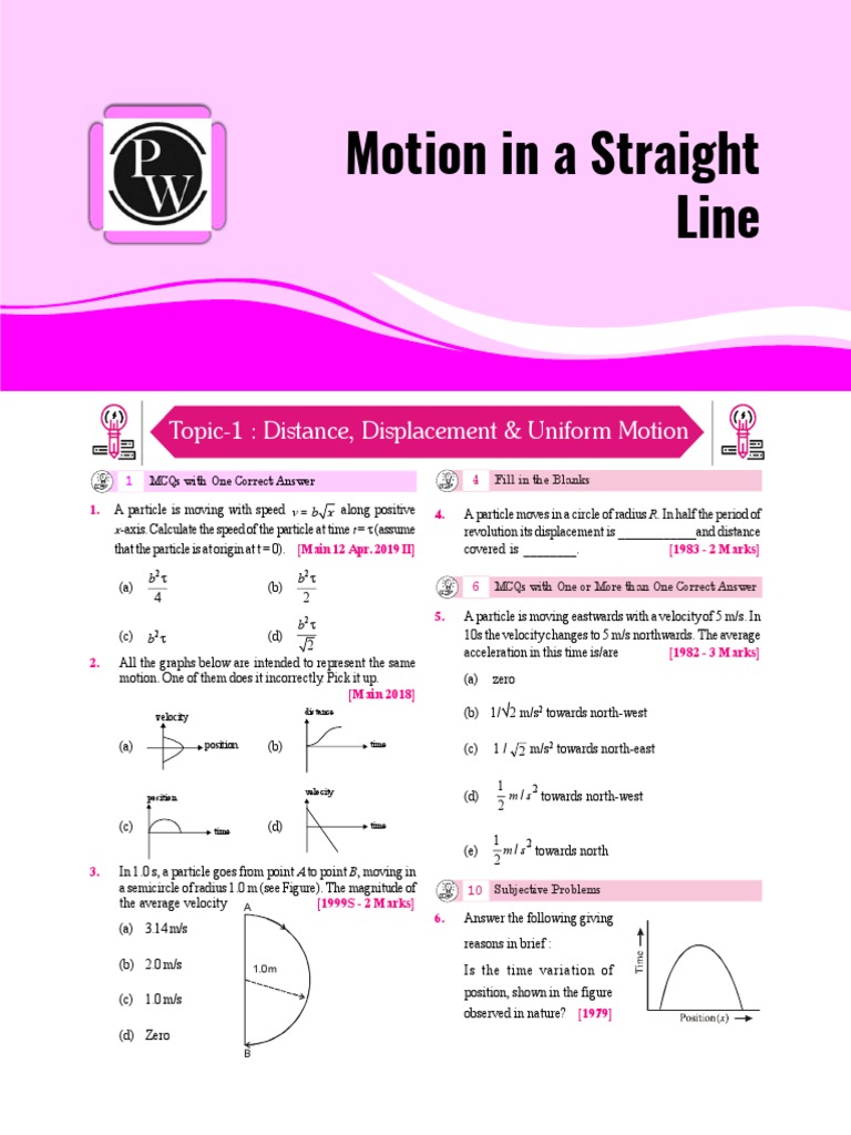 Pyq motion in straight line pdf speed change