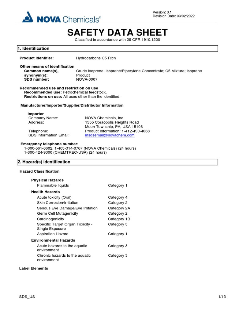 HydrocarbonsC5Rich SDS AMER USEN PDF Hazardous Waste Toxicity