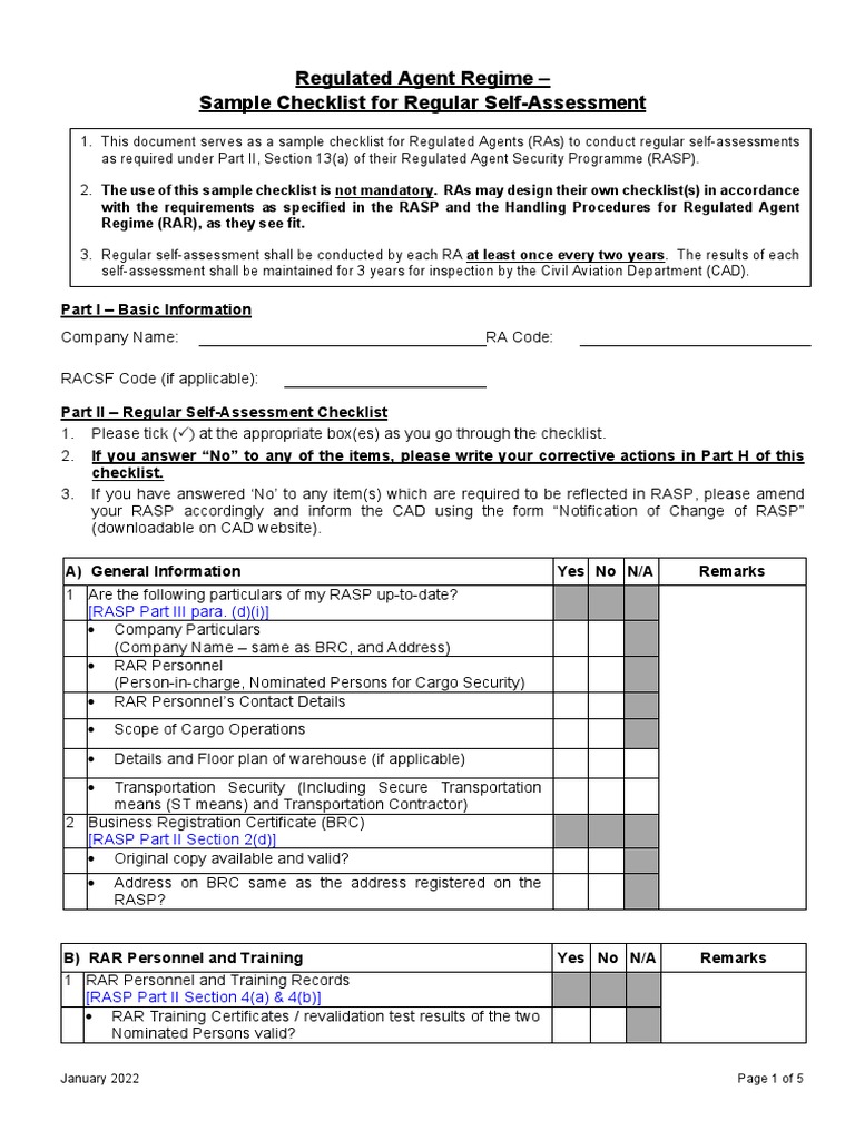 RA Self Assessment Checklist | PDF | Physical Security