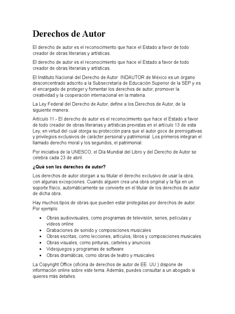 Derechos de Autor y su Regulación | PDF | Derechos de autor | Autor
