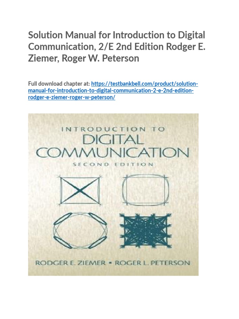 Solution Manual For Introduction To Digital Communication 2 e 2nd Edition Rodger e Ziemer Roger