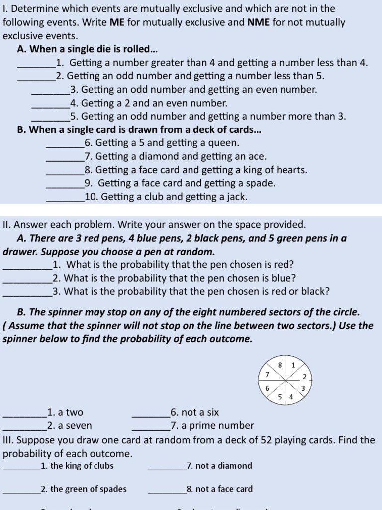 Activity On Types Of Events And Fcp Pdf Probability Mathematics
