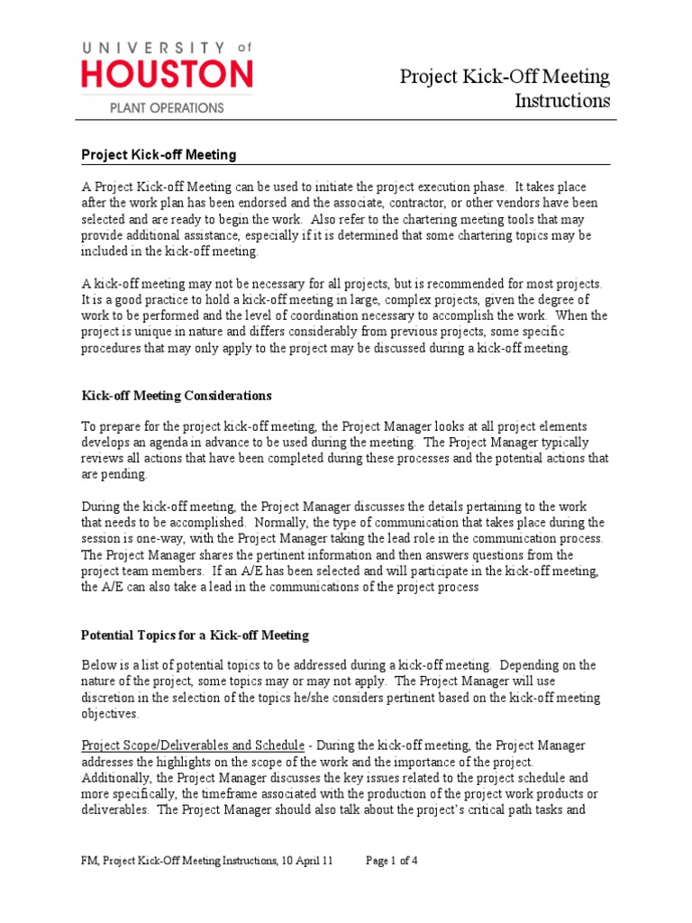 0600 Project Kick-Off Meeting Instructions | PDF | Occupational Safety ...