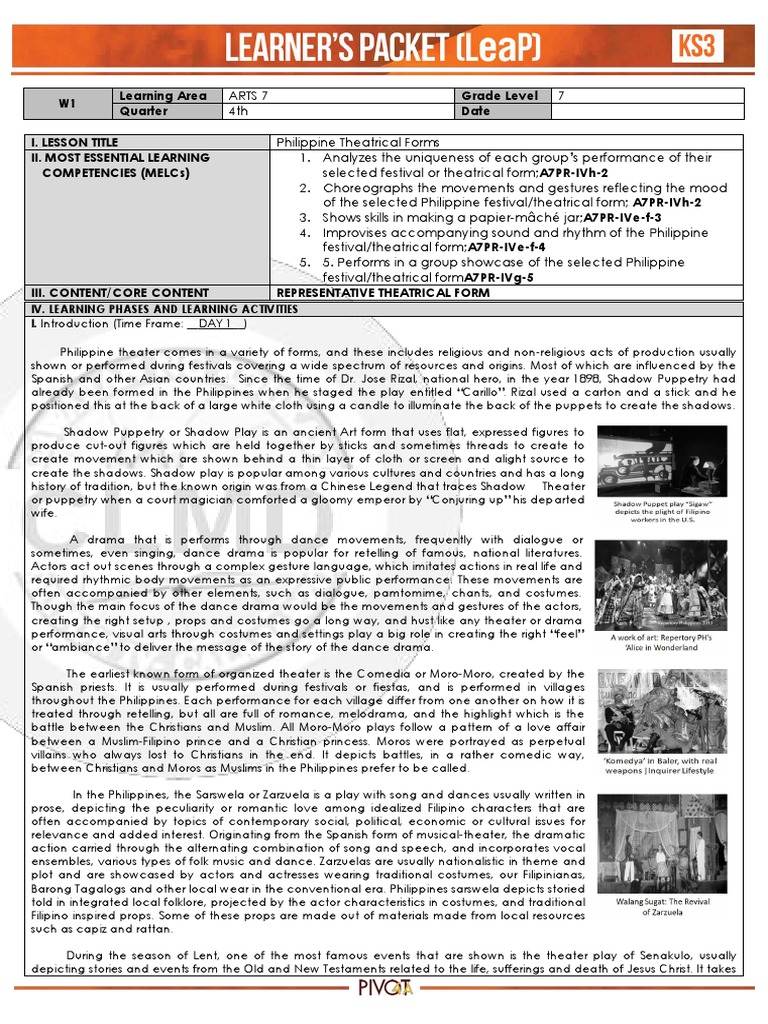 Q4 Arts+7 Week+3&4 | PDF | Theatre | Dances