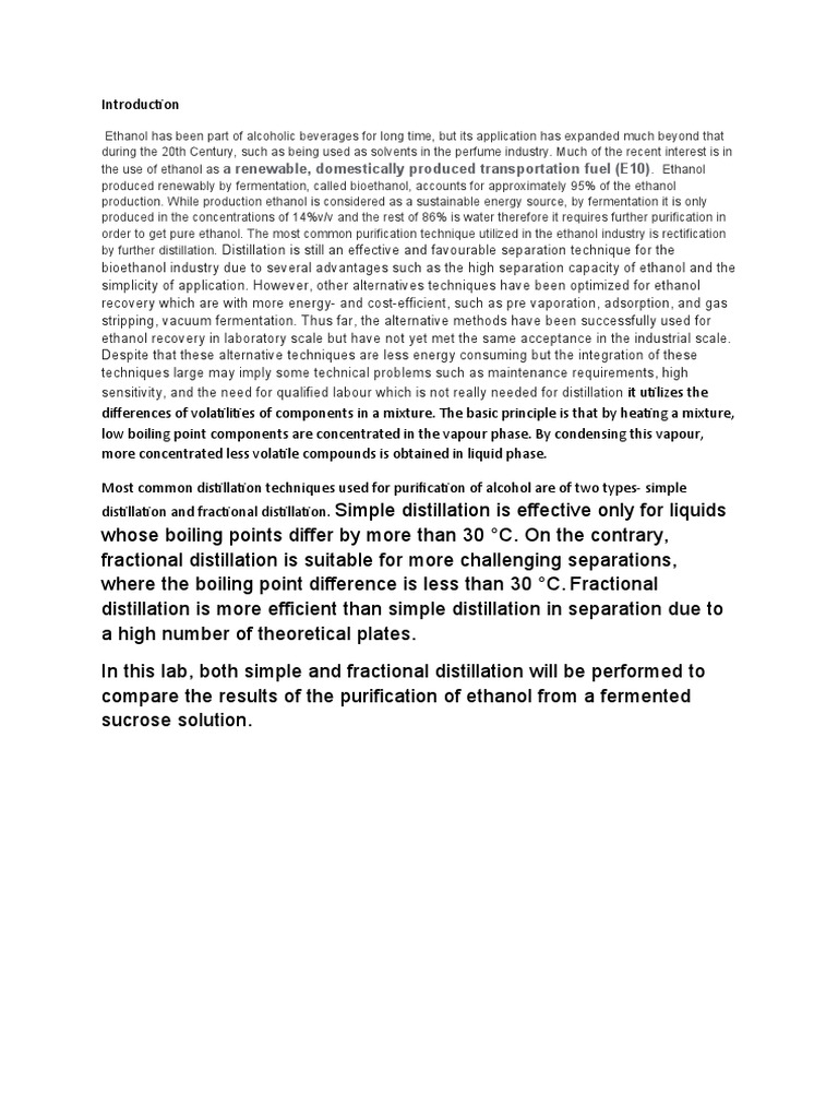 Lab Report OC PDF Distillation Ethanol