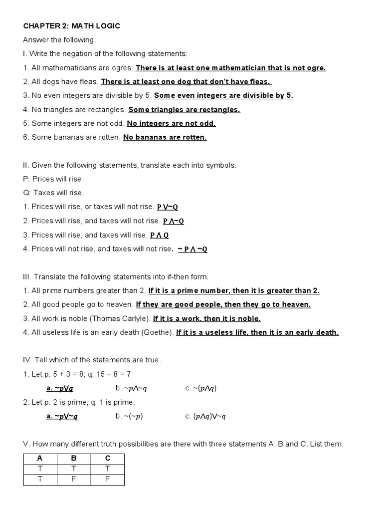 Mathematical Logic Exercises and Solutions | PDF | Logical Expressions ...