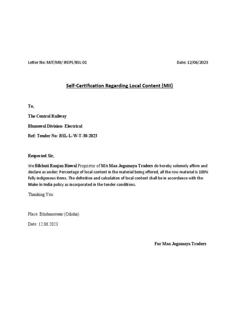 Declaration of Local Content | PDF