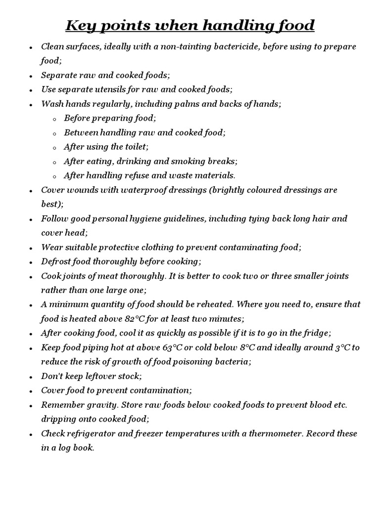 Key Points When Handling Food PDF
