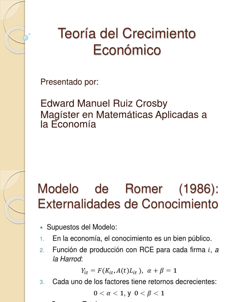 Modelo de Romer (1986) | PDF | Crecimiento económico | Función de ...