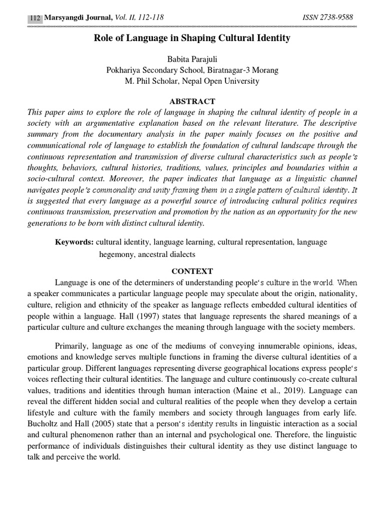 Role of Language in Shaping Cultural Identity: Marsyangdi Journal, Vol ...