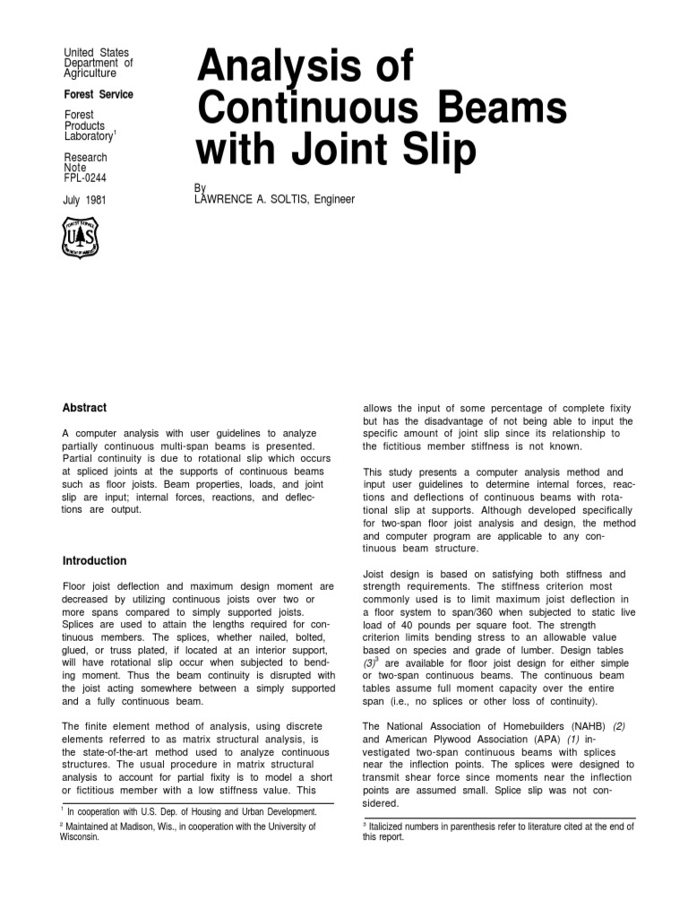 Analysis of Continuous Beams With Joint Slip PDF Beam (Structure