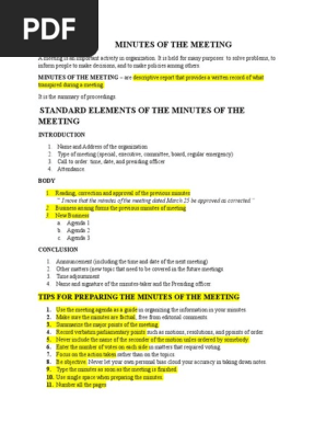 MINUTES OF THE MEETING