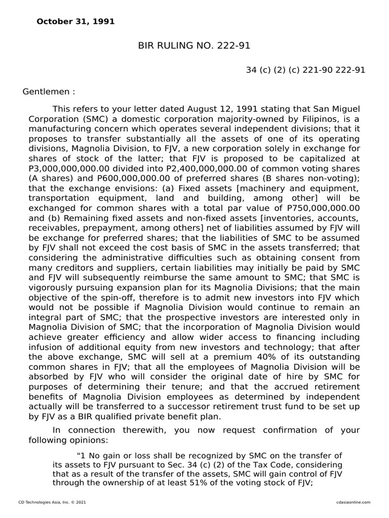 Tax Consequences of The Transfer of Assets PDF Cost Basis Stocks