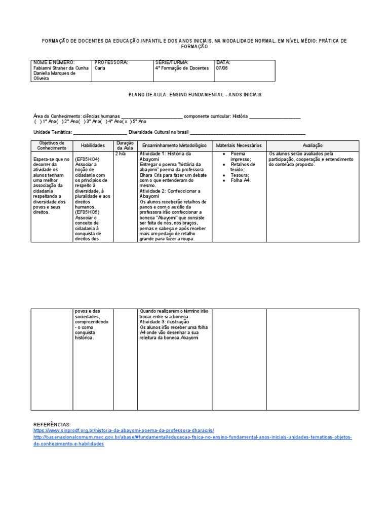 Plano de Aula História 5 Ano | PDF