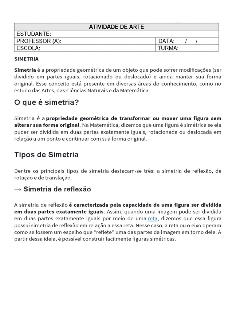 Tipos e Conceitos de Simetria Geométrica | PDF | Métodos e Materiais de ...
